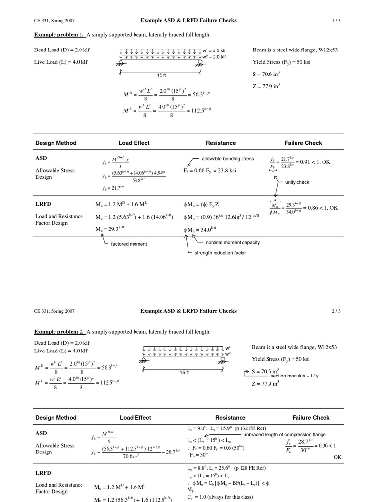 Unity Check Examples (ASD vs LFRD).pdf | Buckling | Beam (Structure)