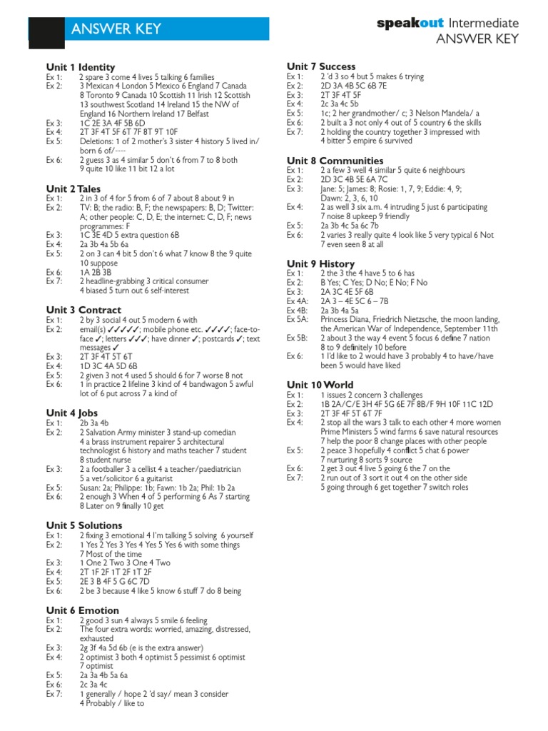 Speakout Upper Intermediate Student Book Answer Key Pdf PW Answer Key | PDF