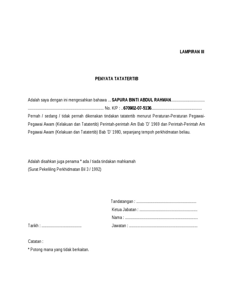 2012 08 06 Lampiran Iii Penyata Tatatertib Pdf