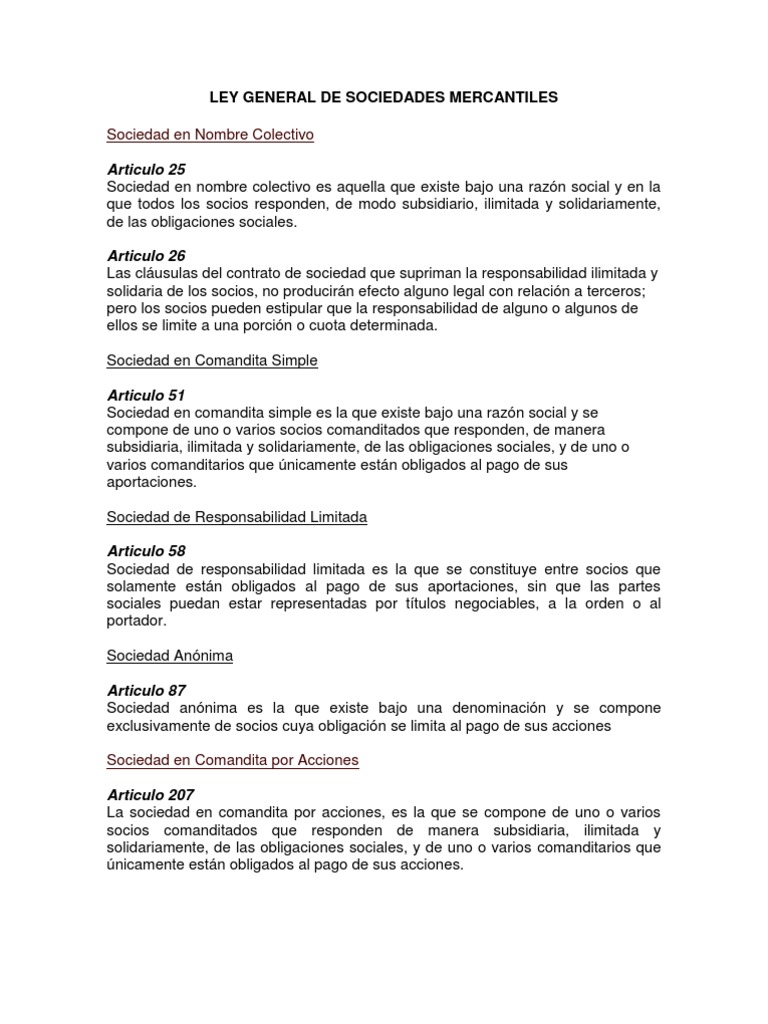 Ley General de Sociedades Mercantiles | PDF | Sociedad de ...