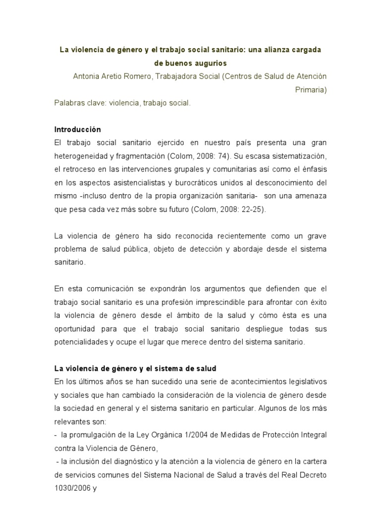 Trabajo Social Sanitario y Violencia de Género | PDF | Trabajo Social ...