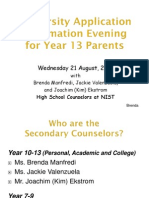 Year 13 Parents Uni App Night 21 August 2013