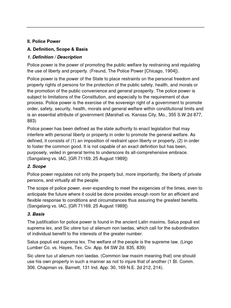 The Scope and Basis of Police Power An InDepth Examination of the