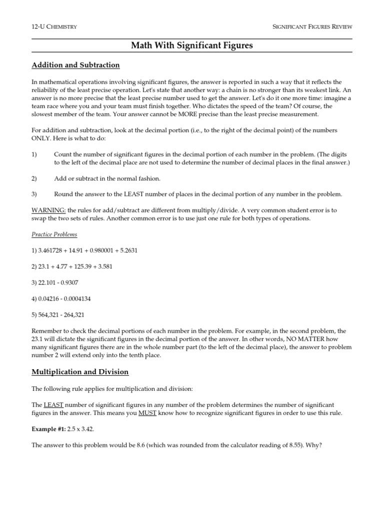 Significant Figures in Chemistry | PDF | Significant Figures ...