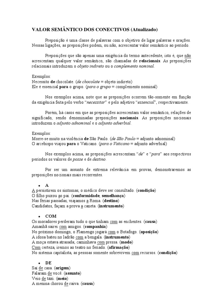 Valor Semântico Dos Conectivos | PDF | Idiomas