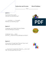 Grade 2 Multiplication and Division Word Problems: Name: - Class