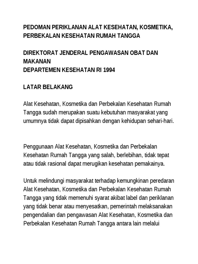 Pedoman Periklanan Alat Kesehatan (Undang2 Kesehatan) | PDF