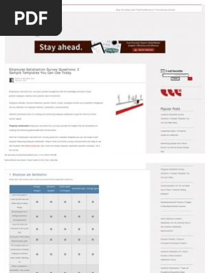 Questionnaire for employee satisfaction survey