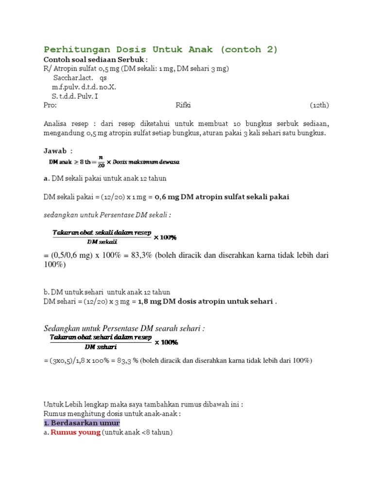 Contoh Soal Perhitungan Dosis Obat Naik Kelas