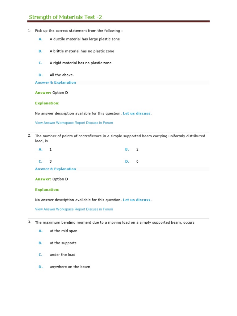 Strength of Materials MCQ Test 2 | PDF | Bending | Stress (Mechanics)