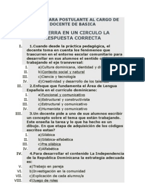 Examen para Postulante Al Cargo de Docente de Basica | PDF | Plan de  estudios | Educación primaria