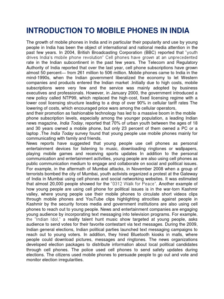Impact of Mobile Phones on Indian Youth | PDF | Short Message Service ...