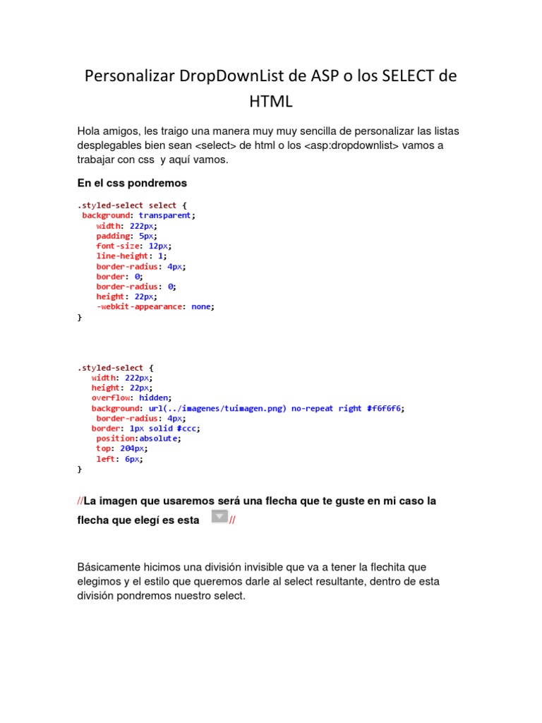 Personalizar DropDownList de ASP o Los SELECT de HTML | PDF
