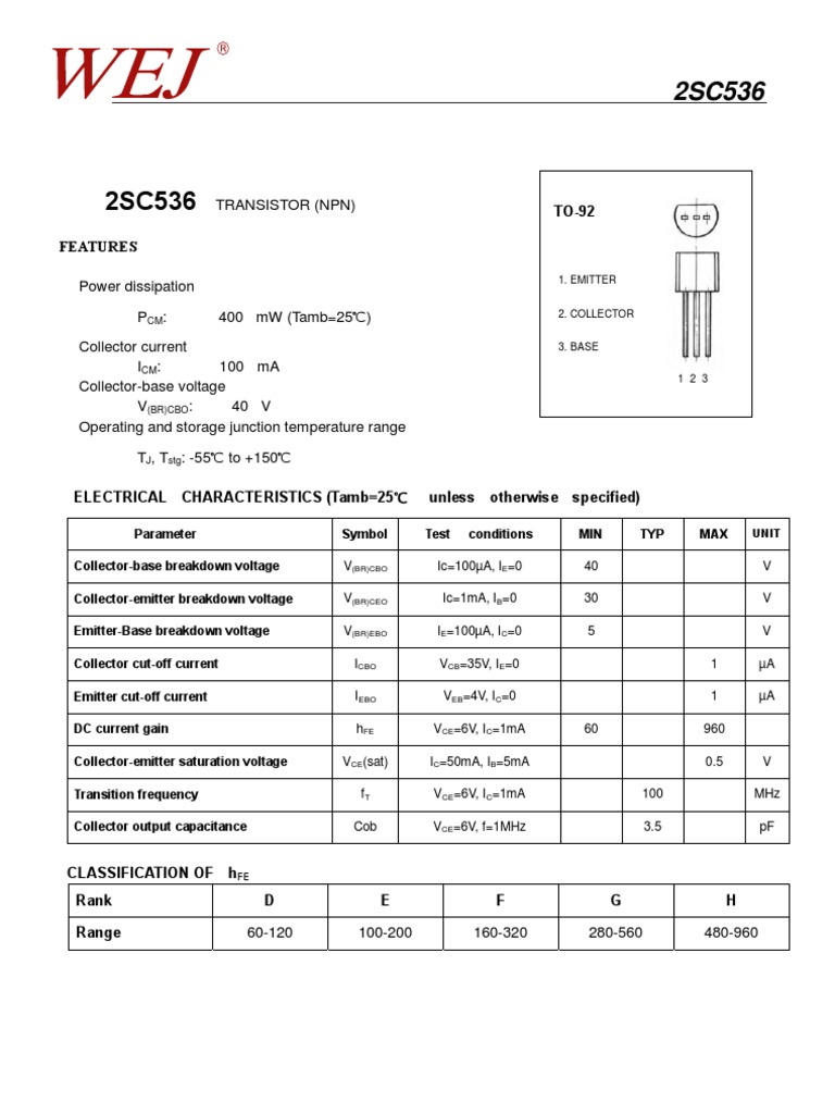 Transistor 2SC536 / 2SC536E NPN Silicio TO-92 - Nikko, UK COMPANY SINCE 1983