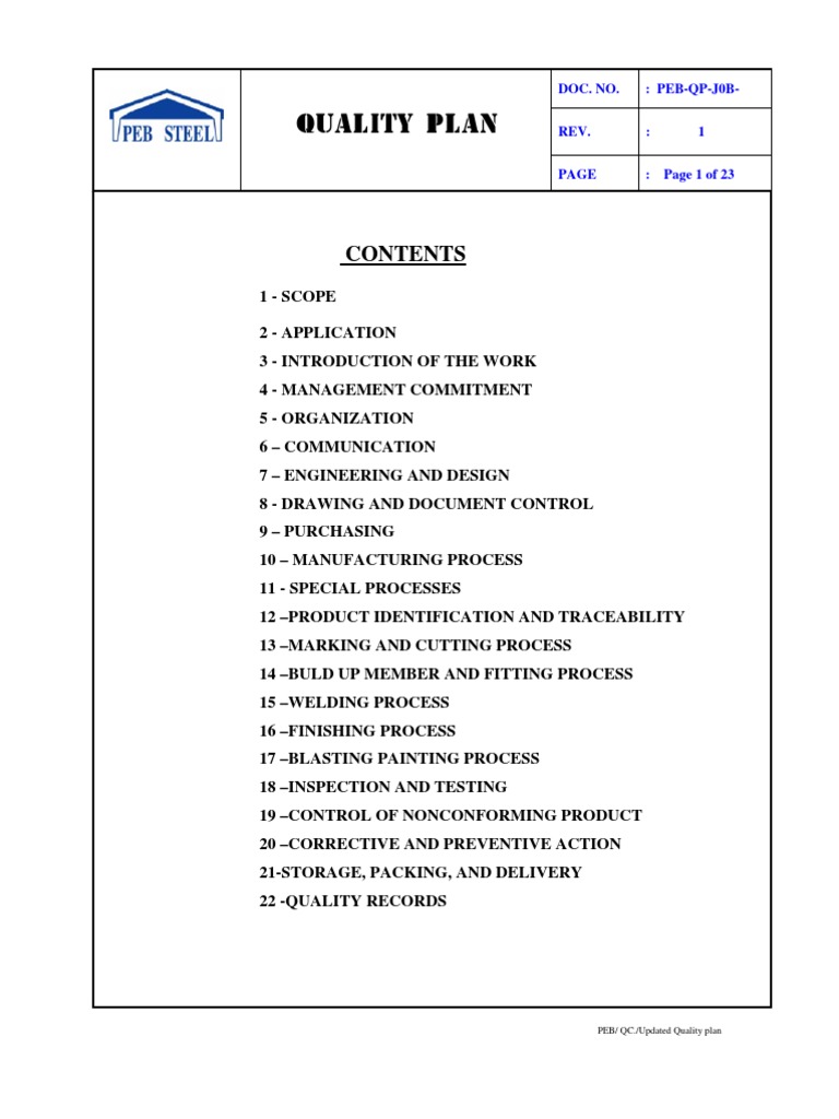 Updated Quality Plan | PDF | Welding | Construction