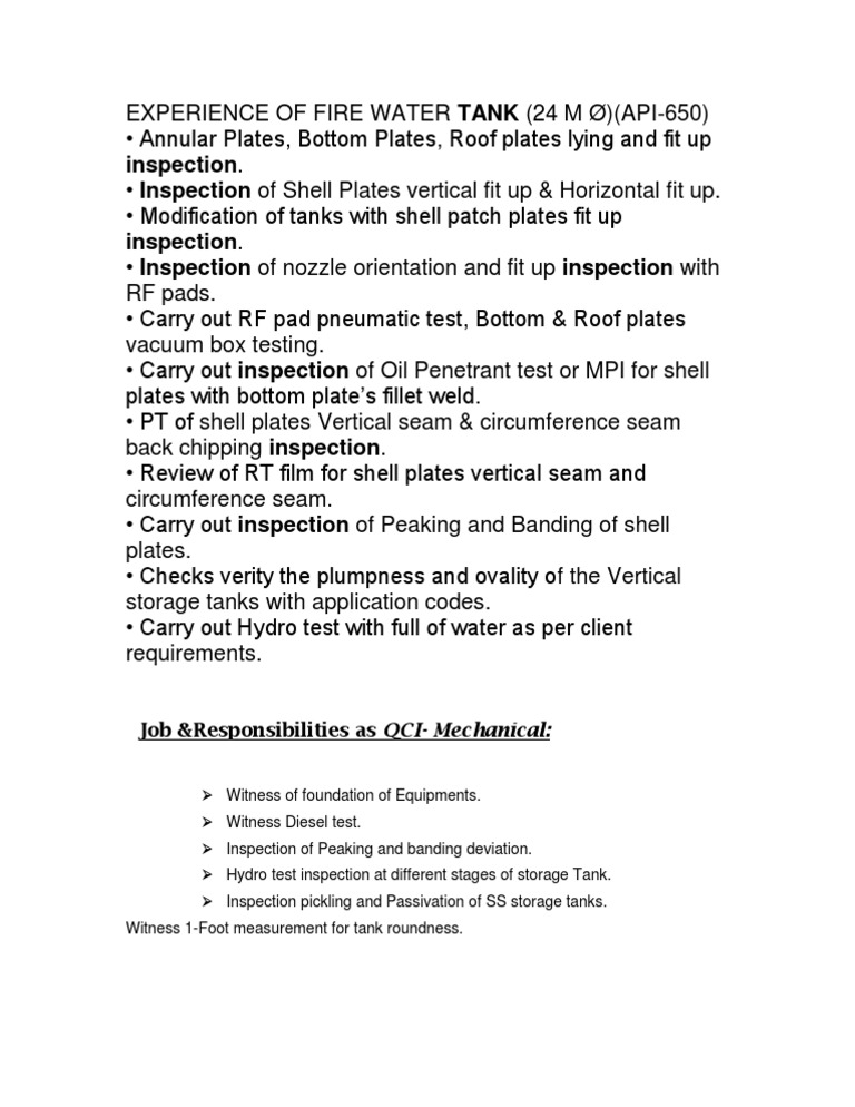 Duties of Tank Inspector PDF
