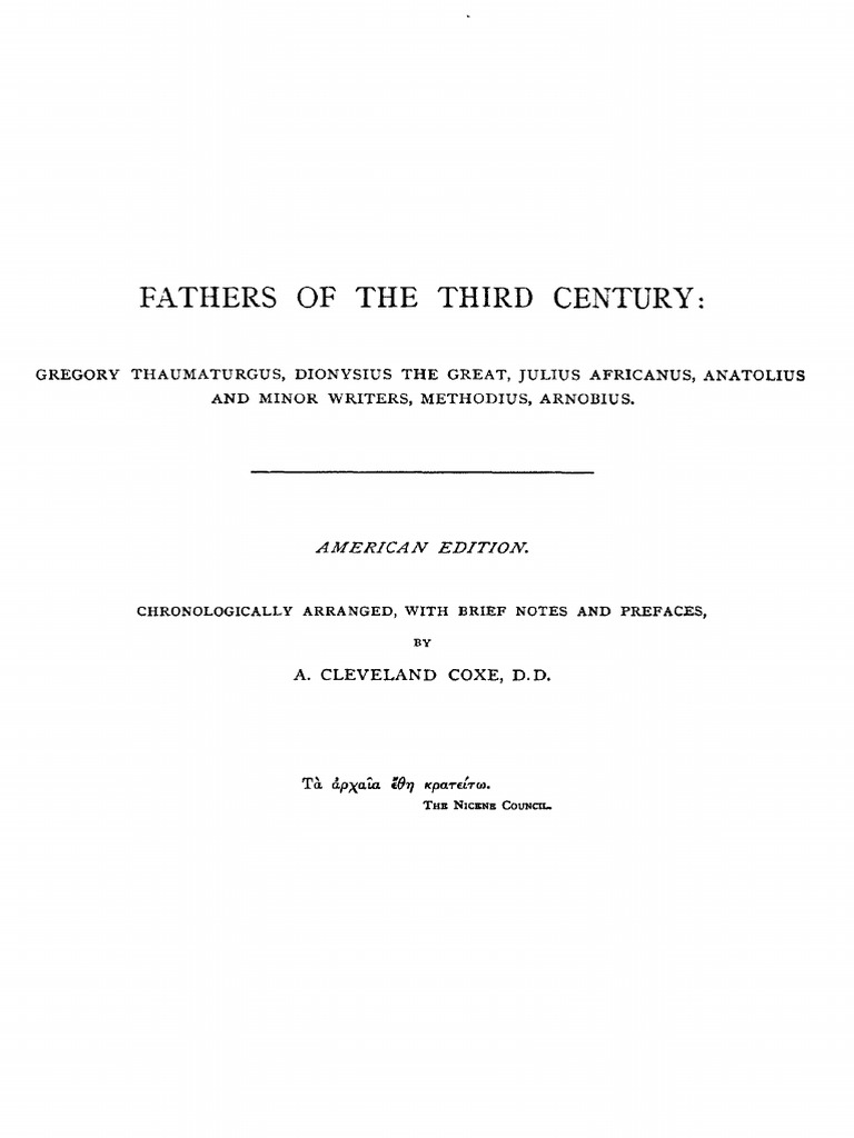 Ante-Nicene Fathers (Vol 6 - Fathers of The Third Century) | PDF
