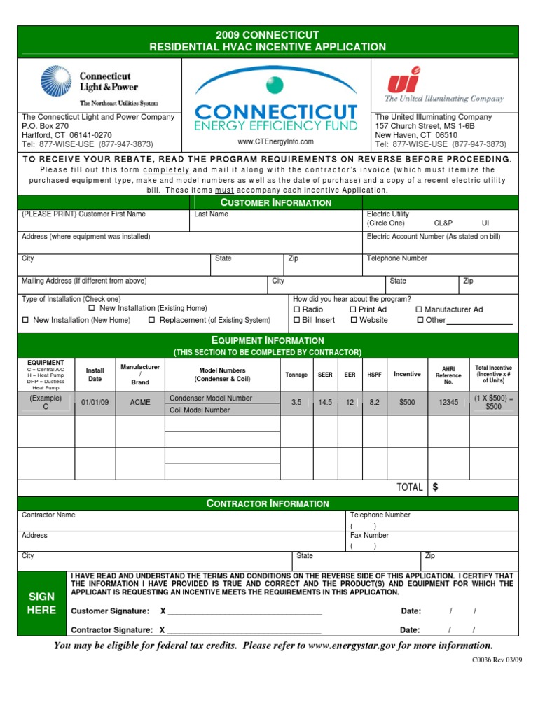Final C0036 HVAC Rebate Form Rev 03 09 PDF