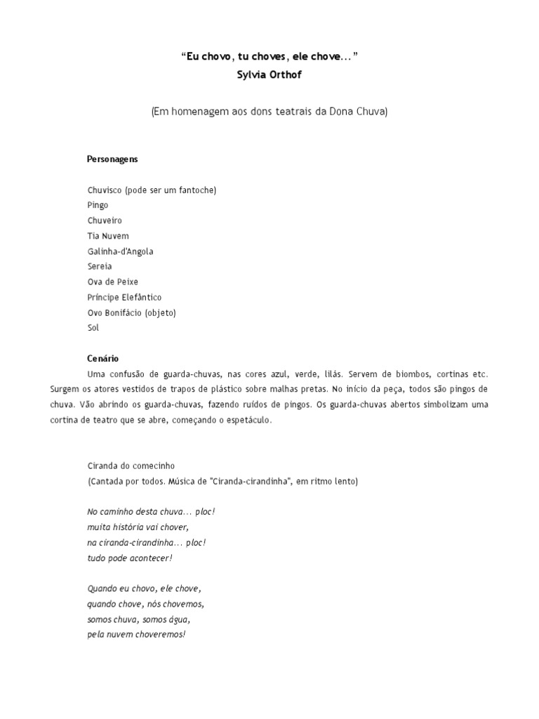 Resumo Do Texto Eu Chovo Tu Choves Ele Chove