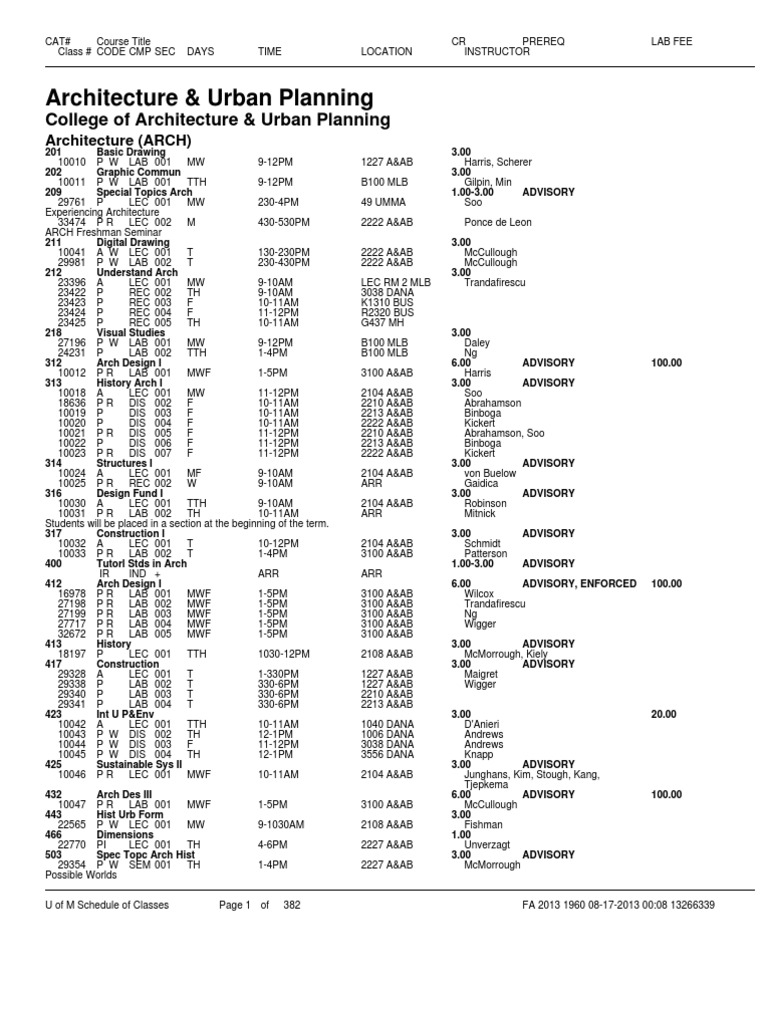UMich Architecture Course Offerings | PDF