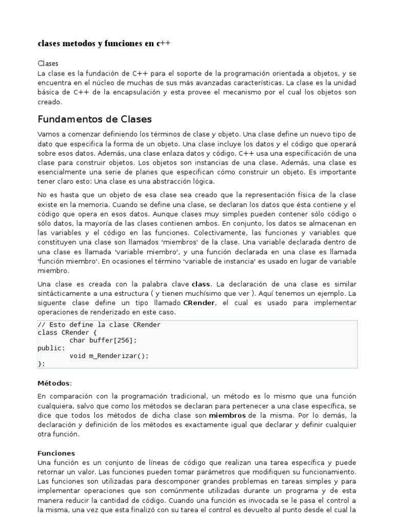 Clases y Métodos en C++ | PDF | Objeto (informática) | C