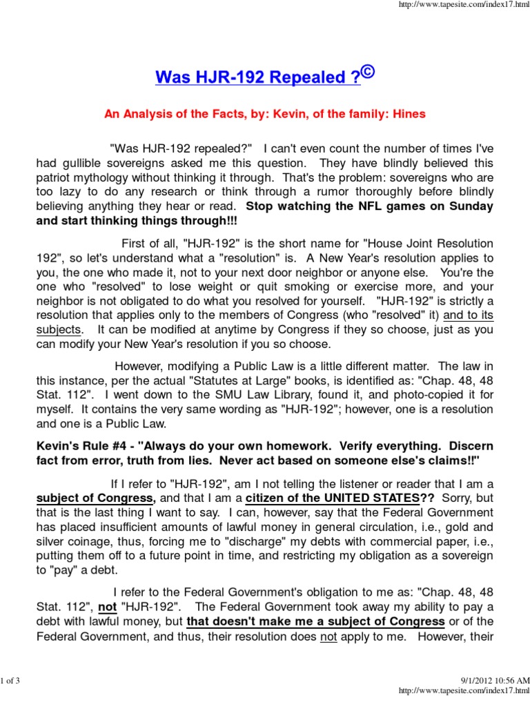 Was HJR-192 Repealed | Descargar gratis PDF | United States Dollar ...