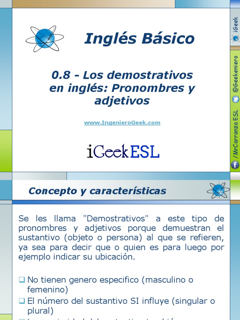 0 8 Los Demostrativos En Ingles Pronombres Y Adjetivos Numero Gramatical Adjetivo