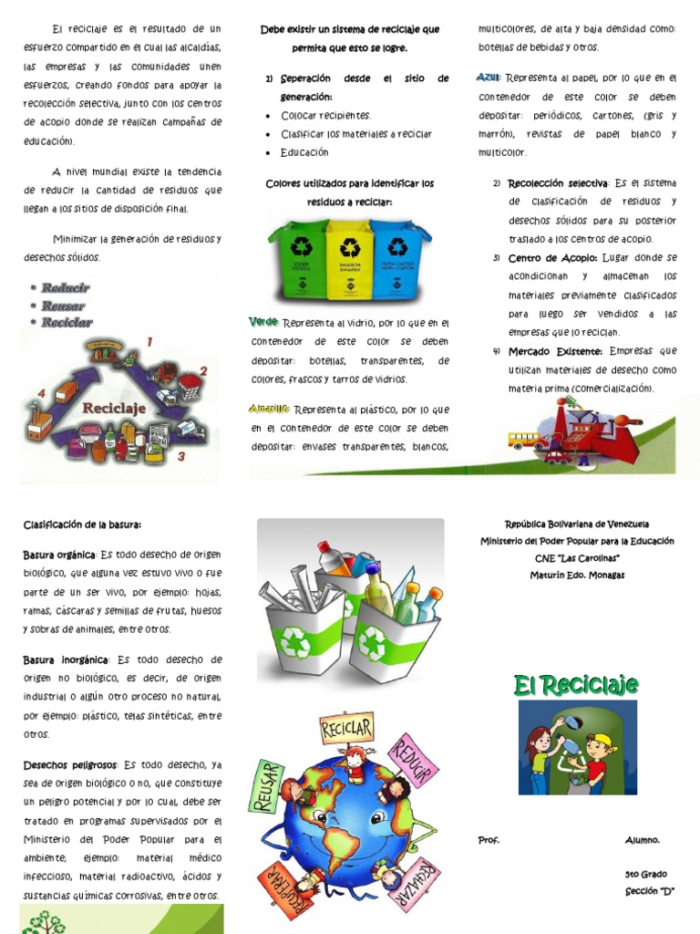 Tríptico sobre el reciclaje para niños | PDF | Reciclaje | Residuos