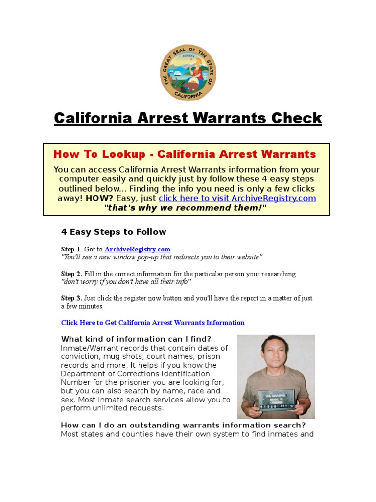California Arrest Warrants Arrest Warrants Check Prisoner Arrest