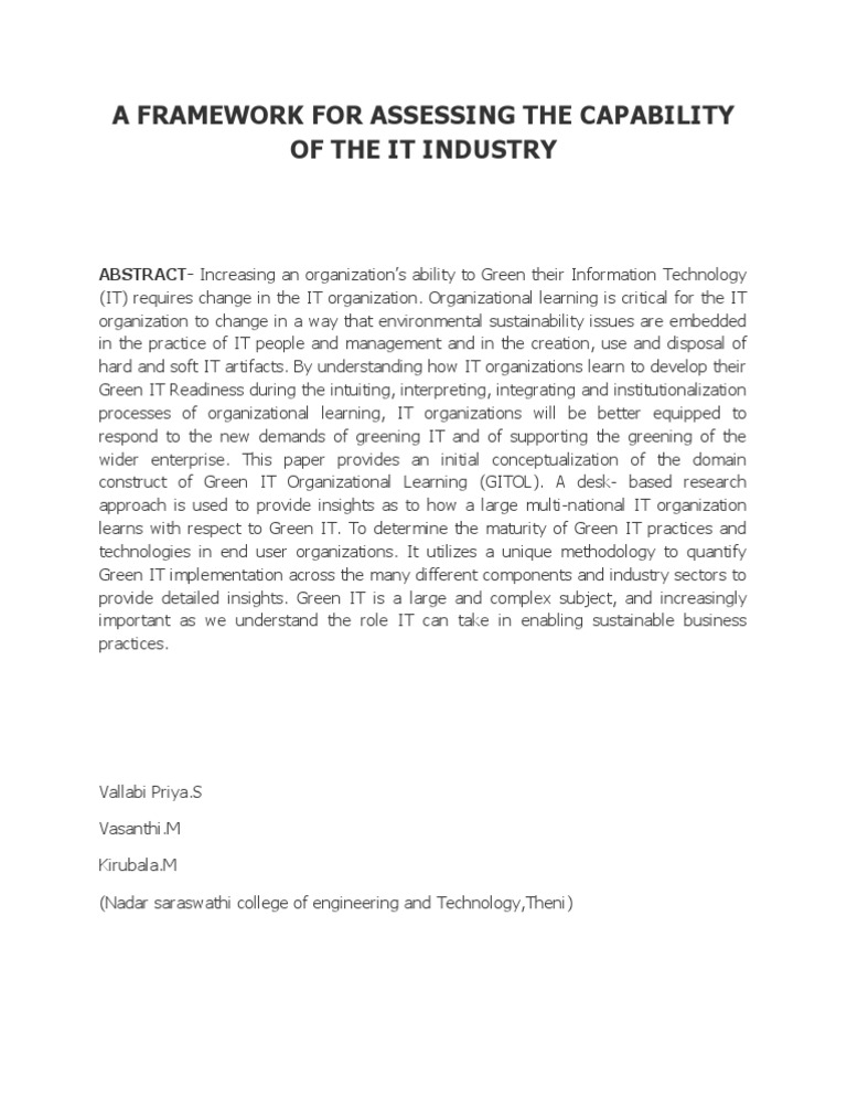 A Framework For Assessing The Capability of The It Industry | PDF ...