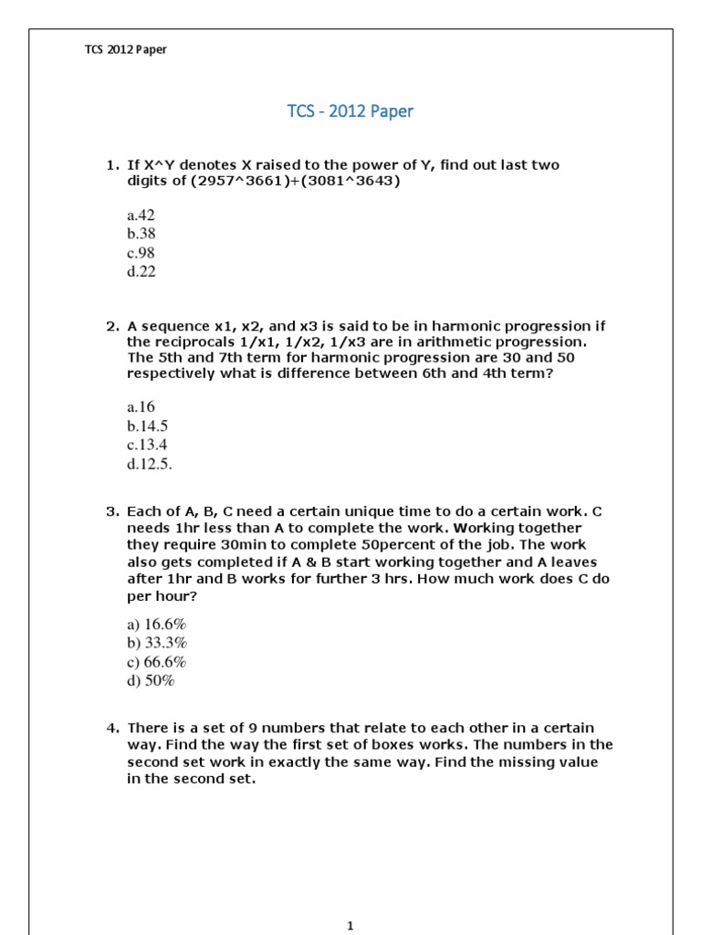 TCS 2012 Aptitude Test | PDF | Movie Theater | Triangle