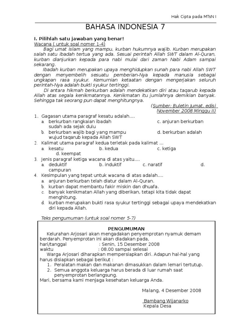 Bank Soal SLTP MTs