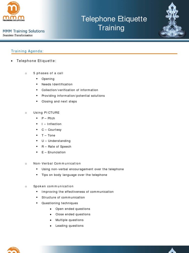 Telephone Etiquette Training Outline