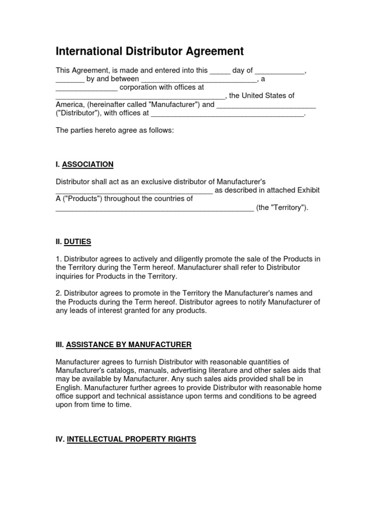 International Distributor Agreement Law Of Agency Indemnity Free