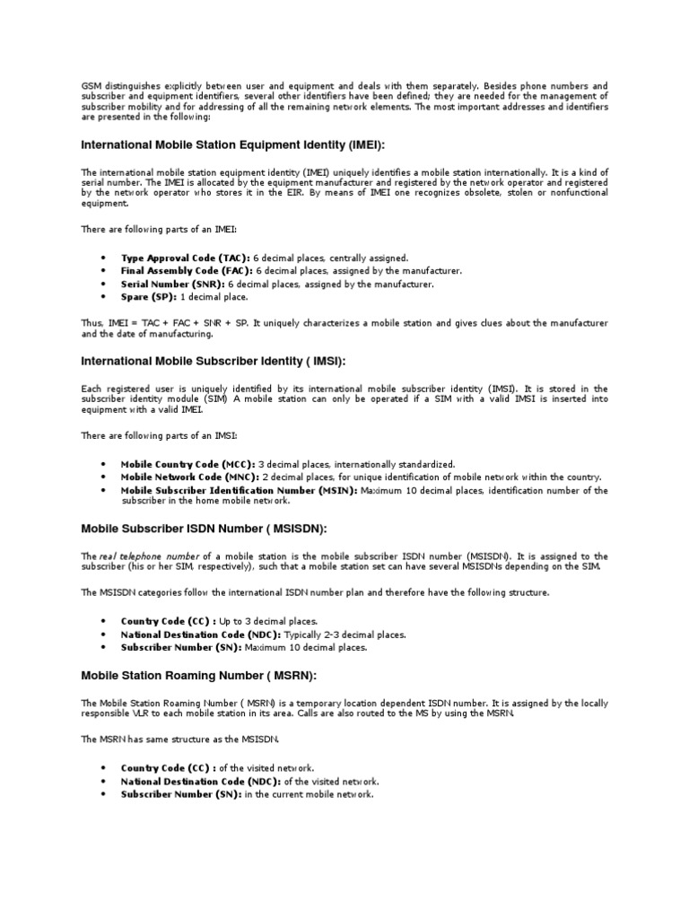 Key Mobile Identity Numbers Explained | PDF | Mobile Telecommunications ...