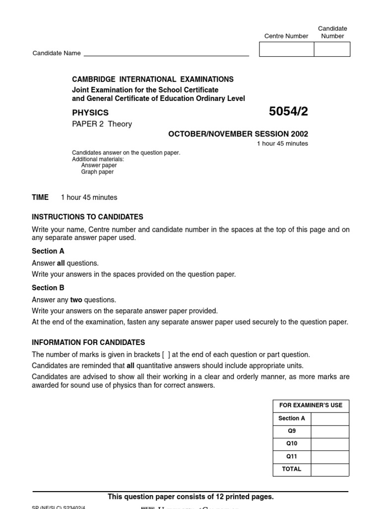Paper 2 Nov 2002 Physics | PDF | Radiation | Gases