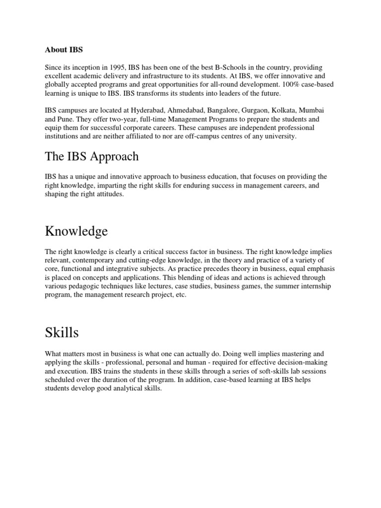 Ibs Business School Pdf Master Of Business Administration