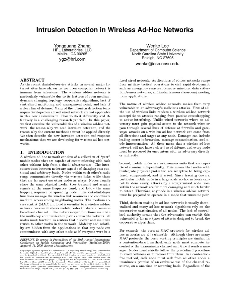Wireless Ad-Hoc Network Intrusion Detection | PDF | Security ...