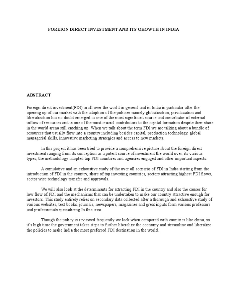 Foreign Direct Investment and Its Growth in India | PDF