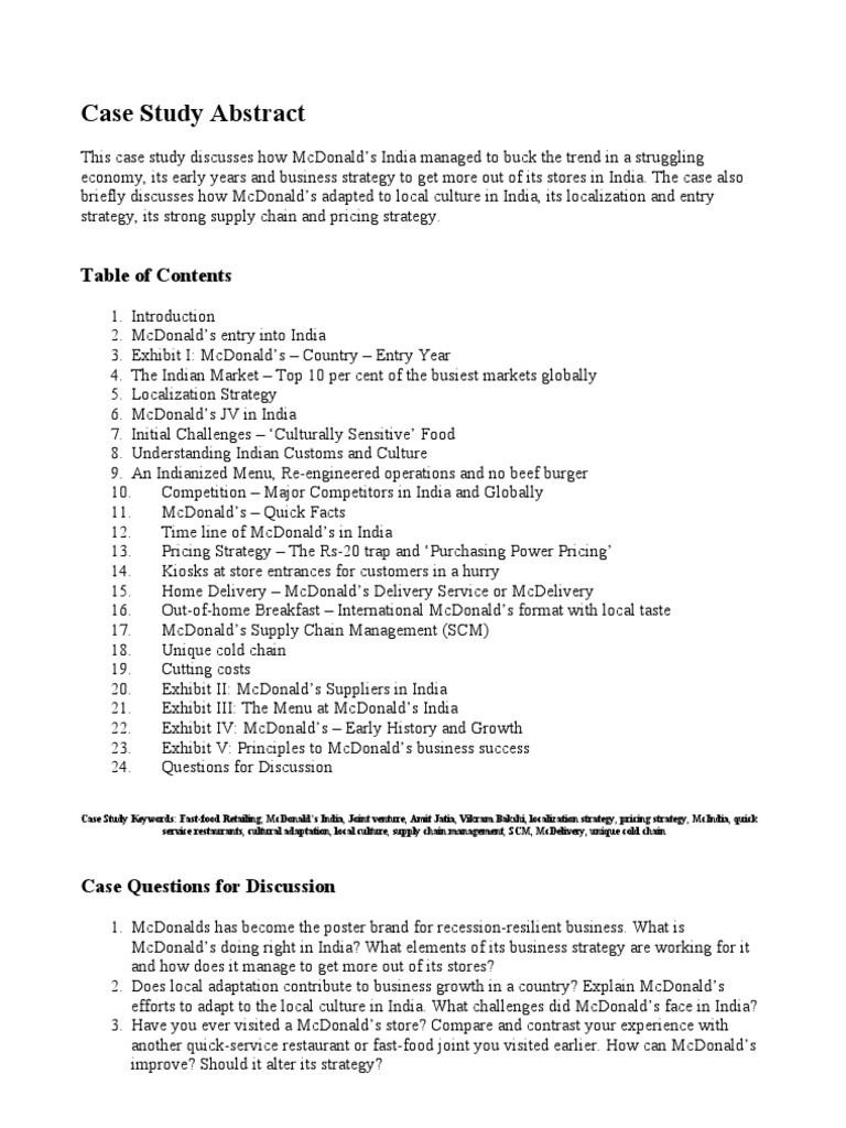 Case Study Abstract MC Donald | PDF | Mc Donald's | Fast Food Restaurants