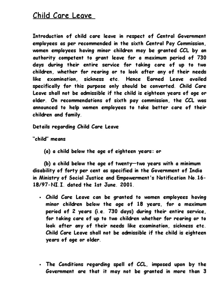 Know About Child Care Leave PDF Probation Child Care