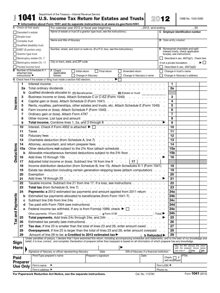 IRS Form 1041 for Estates and Trusts | PDF | Tax Deduction | Trust Law