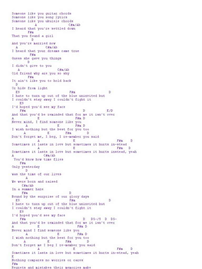 Someone Like You Guitar Chords