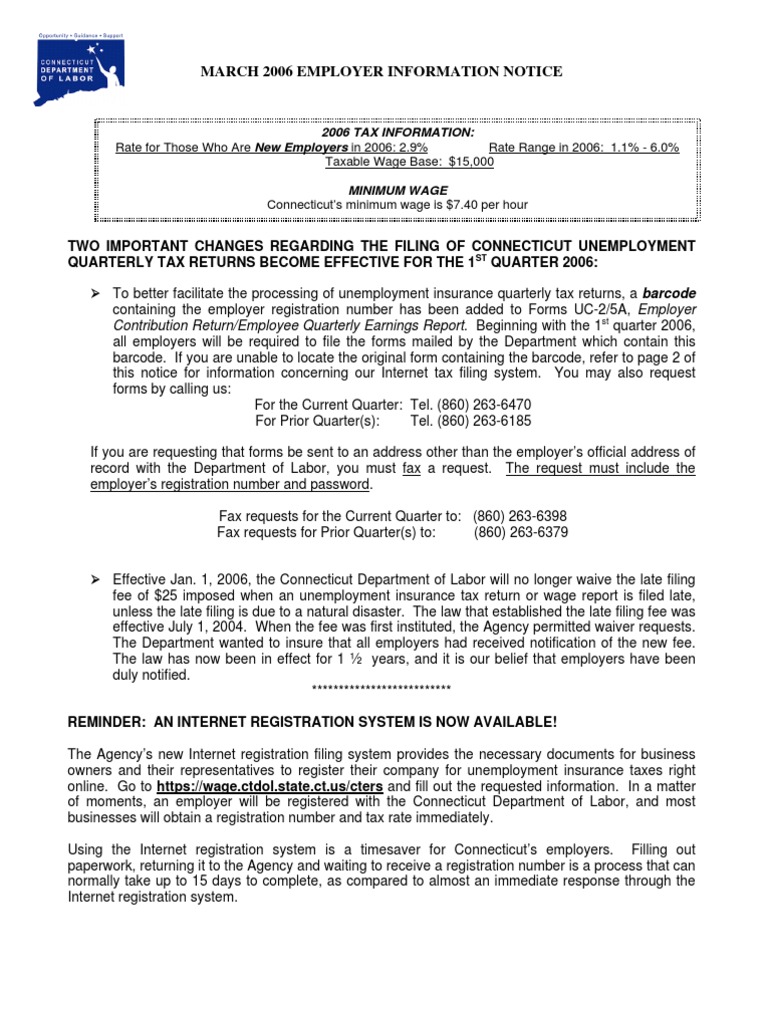 Department of Labor EmplNotice0306 Unemployment Benefits Employment