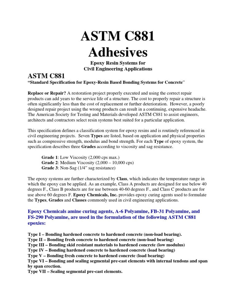 ASTM C881 Summary PDF Epoxy Concrete