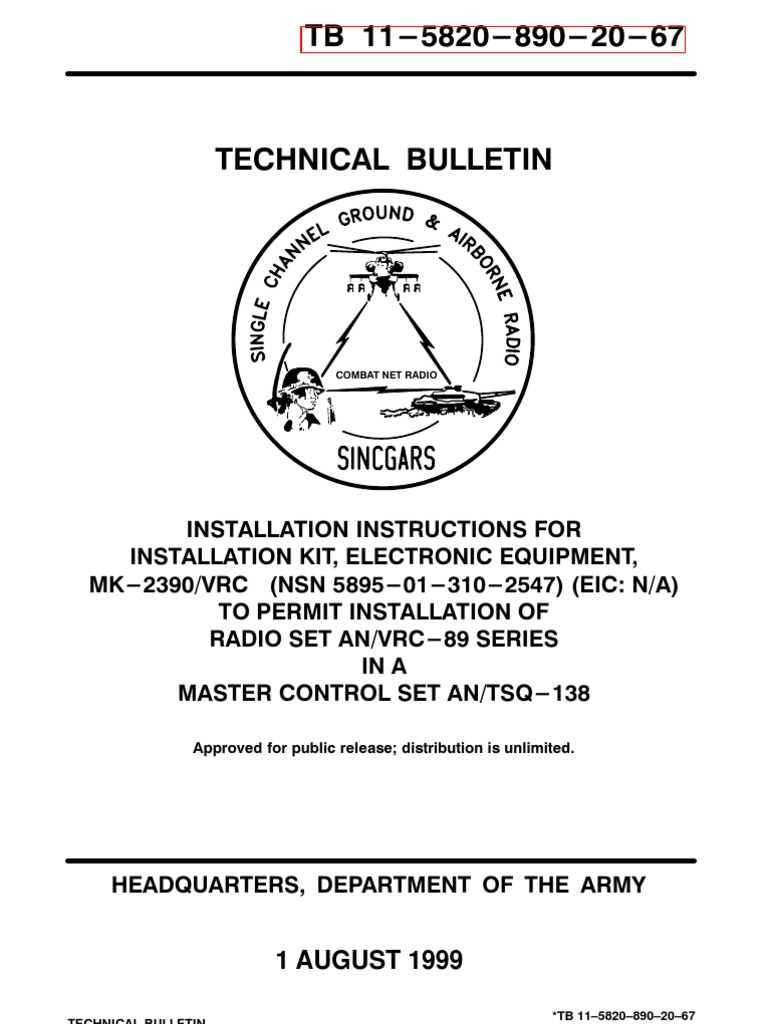 TB 11-5820-890-20-67 INSTALLATION OF MK-2390/VRC FOR RADIO SET AN/VRC ...