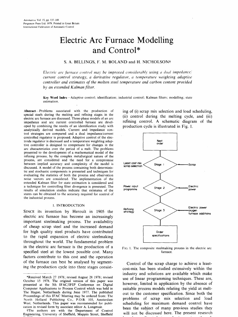 Electric Arc Furnace Modelling PDF Electric Arc Control Theory