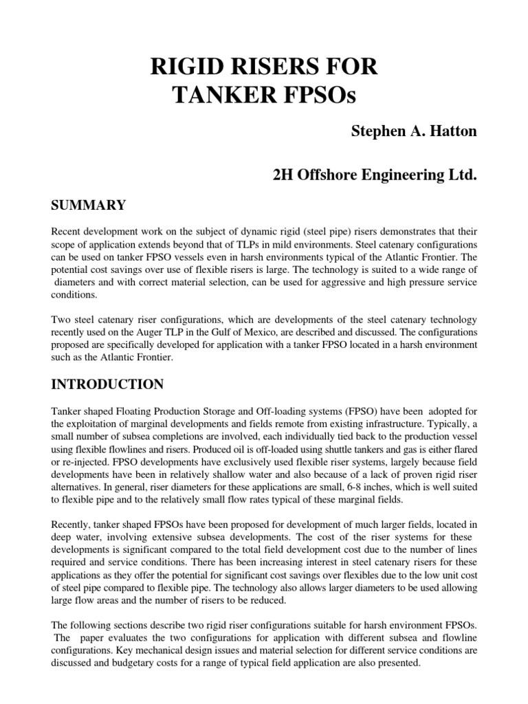 Rigid Risers For Tanker FPSOs | PDF | Buoyancy | Pipe (Fluid Conveyance)