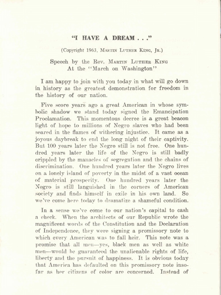 I Have A Dream Speech Full Text Human Rights Politics