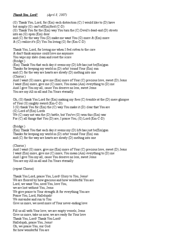 Thank You Lord Lyrics And Chords PDF